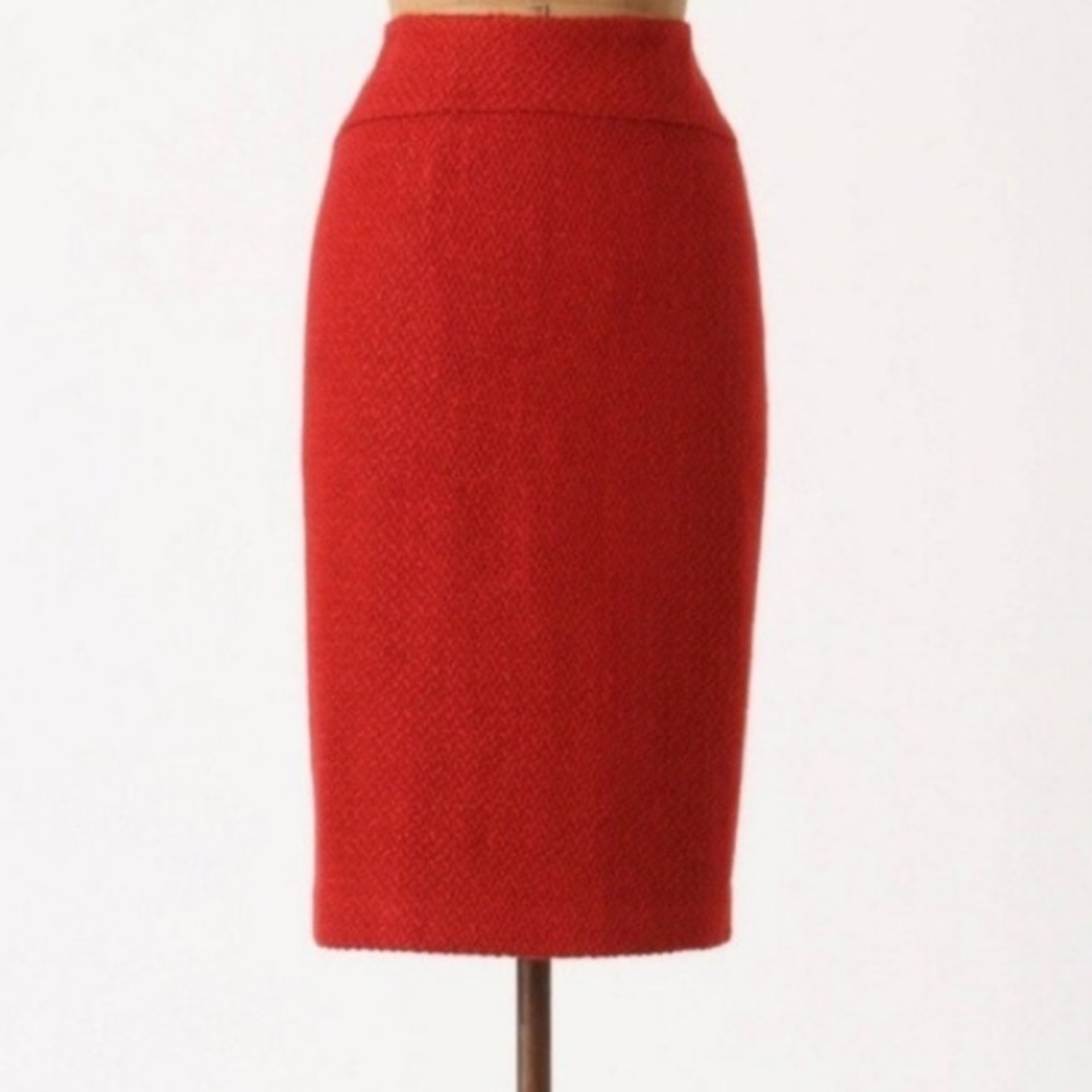 Anthropologie | Red tweed pencil skirt